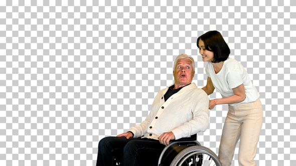 Young woman finally taking her disabled, Alpha Channel alt