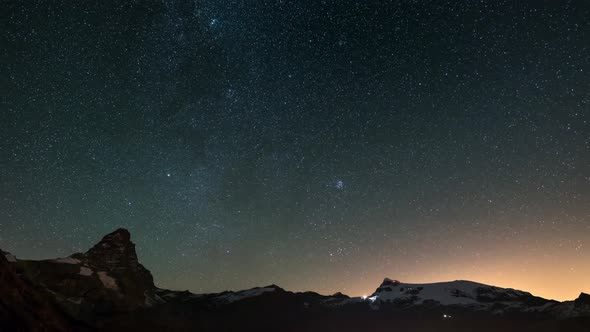 Starry Sky Time Lapse Over the Majestic Matterhorn Cervino Mountain Peak alt
