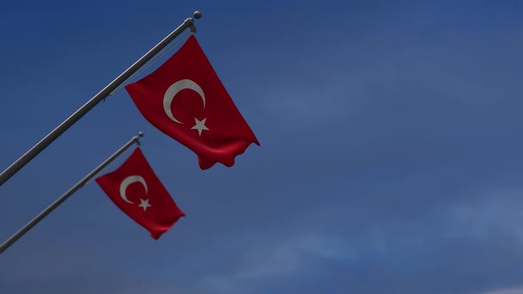 Turkey  Flags In The Blue Sky - 2K
