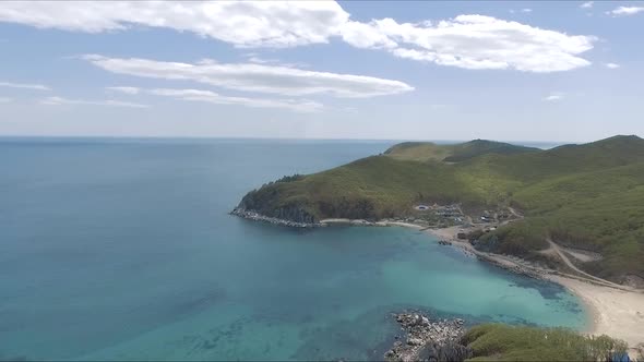 Aerial Shot of Exotic Tropical Ocean Coast on Sunny Day alt