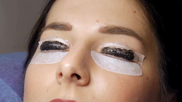 Face of a Young Girl Before a Modern Eyelash Lamination Procedure in a Professional Beauty Salon alt