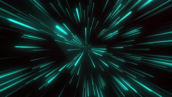 Looped animation. Neon green light tunnel with moving rays