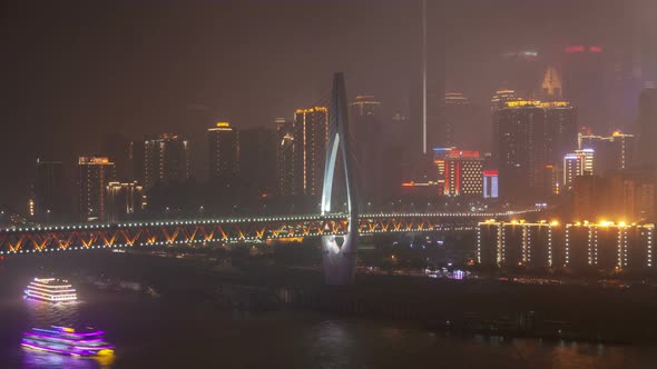Dongshuimen Reflects in Yangtze River at Chungking Timelapse alt