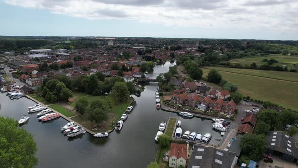 The Quay Beccles town in Suffolk UK drone aerial view alt