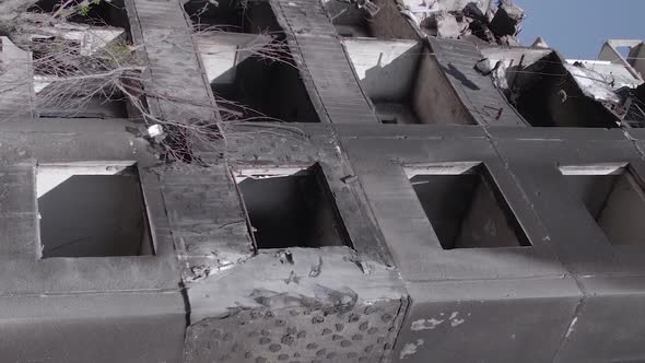 Vertical Video of Borodyanka Ukraine  Destroyed Building During the War alt