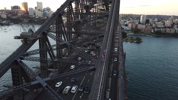 Sydney Harbour Bridge Aerial View with Bridge Climbers and Traffic alt