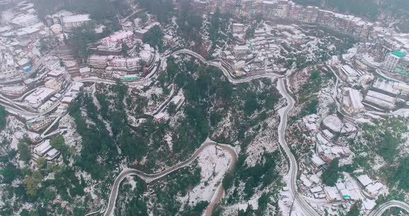 Aerial View of Snow Fall in Mussoorie's India