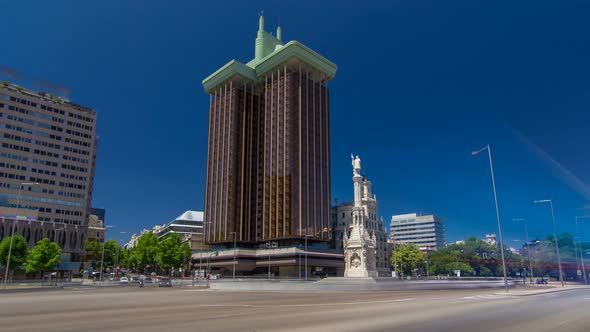 Monument to Explorer Christopher Columbus on the Columbus Square Timelapse Hyperlapse alt