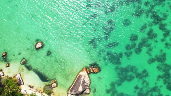 Aerial drone nature of luxury tourist beach break by transparent water and white sand background of  alt