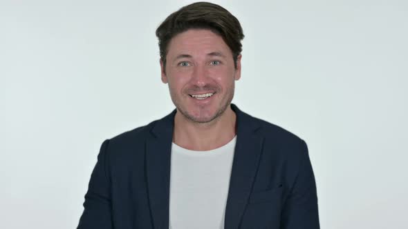 Online Video Chat By Businessman, White Background alt