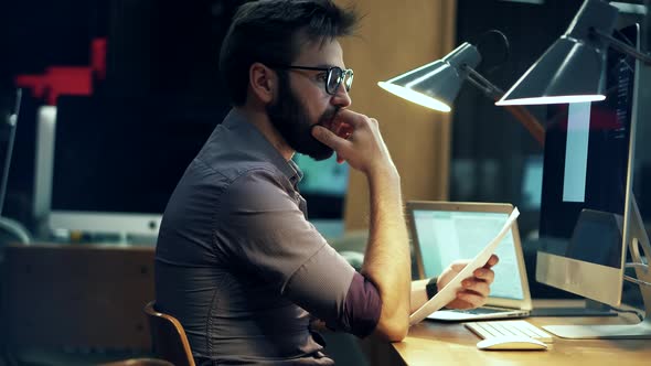 Executive Businessman Auditing Costs And Revenue For Consumer Commercial. Seo Education On Workplace alt