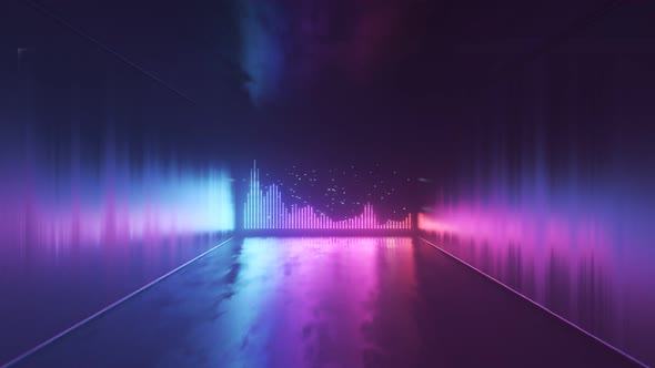 Audio equalizer background. Music control levels. Pink, blue neon lights