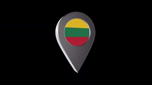 3d Animation Map Navigation Pointer With Lithuania Flag With Alpha Channel - 2K alt
