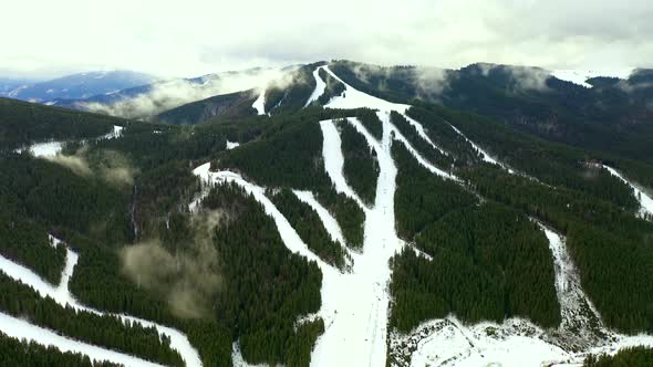 Aerial view of the ski run, Carpathians, Ukraine. drone flight