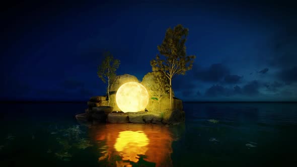 Surreal Moon On Island