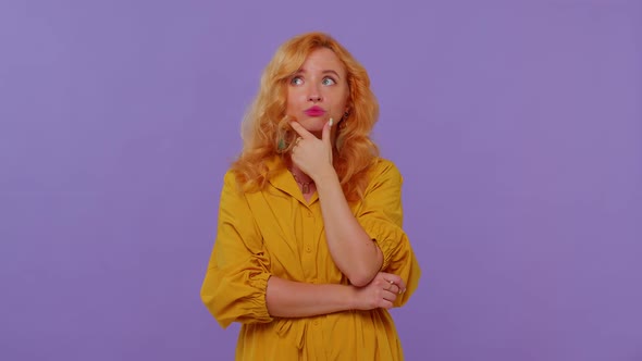 Thoughtful Lovely Girl Rubbing Her Chin with Pensive Expression Pondering a Solution Question alt