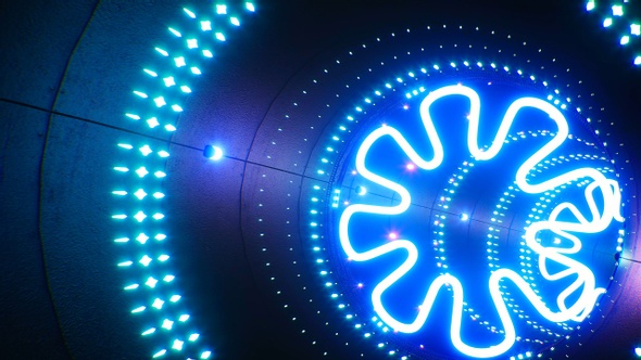 Flower Shapes Blue Neon Light VJ Tunnel Loop 4K alt