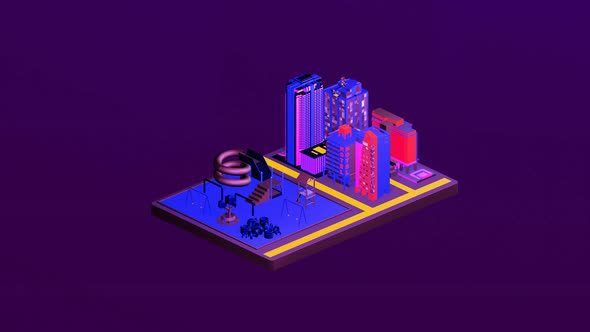 Isometric children's playground in the middle of the city alt
