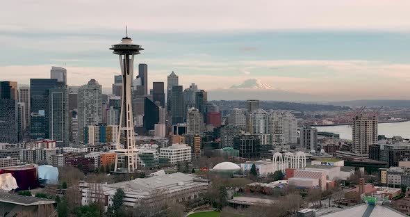 Aerial View Seattle Washington Clear Summer Day 4K UHD