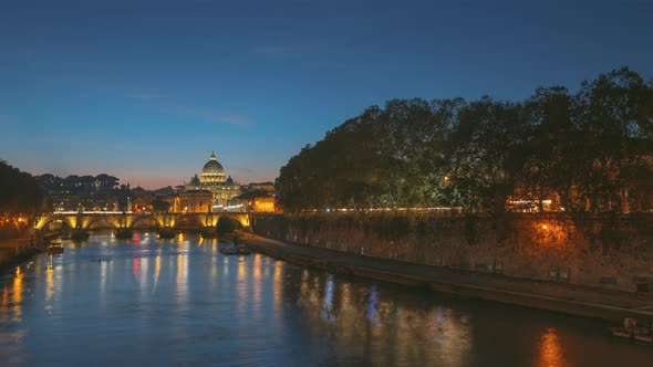 Rome, Italy Papal Basilica Of St Peter In Vatican Night 4K Time Lapse Transition