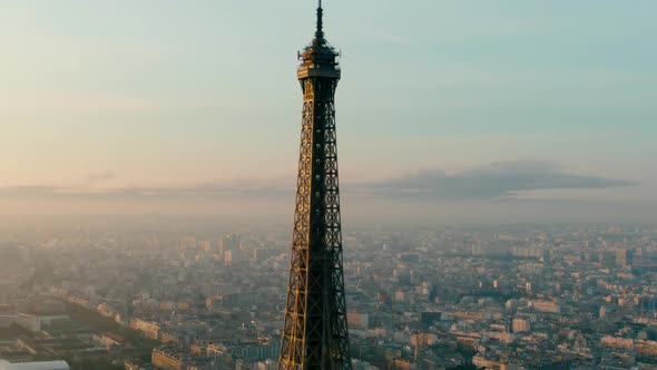 Aerial View Eiffel Tower As Main Landmark Monument of Paris Cityscape France