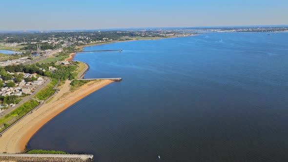 Aerial Ocean Coastal View Beautiful Sand Beach Town Stretching Into the Distance alt