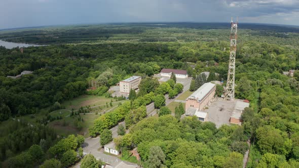 Drone Flight Over City Hall Building of Chernobyl alt