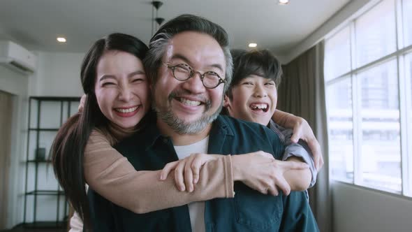 Portrait of overjoyed cheerful mature dad father have fun with excited little cute boy