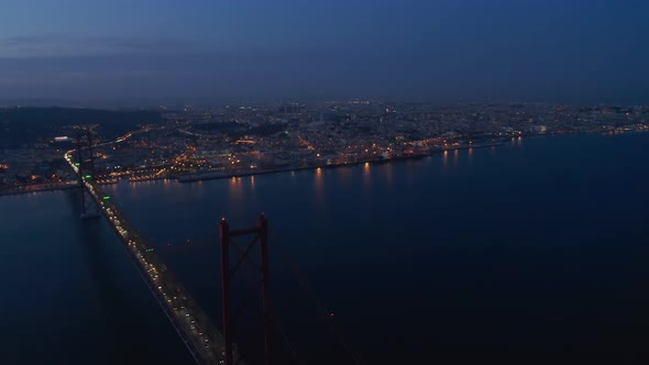 Night Panoramic Aerial View of Town on Rivershore alt