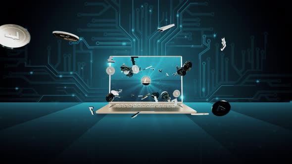 01 - 8 LITE Cryptocurrency Background with Lap Top Computer 4K alt