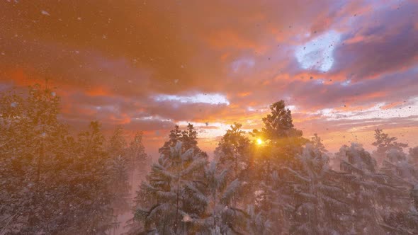 Majestic Sunset In The Winter Mountains Landscape