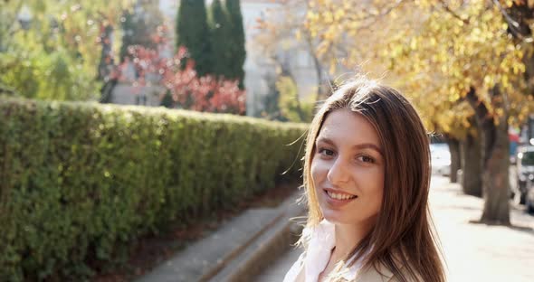 Follow Me, Young Happy Smilling Girl Running and Asking You To Follow Her. Young Atractive Woman alt