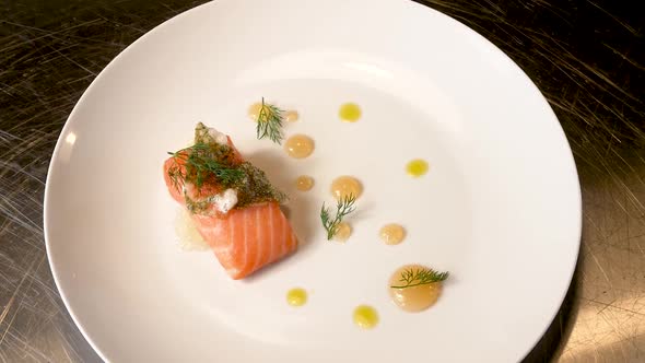 Smoked Salmon and Sauce Cooked By Molecular Gastronomy Technic alt