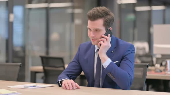 Businessman Talking on Phone in Office alt