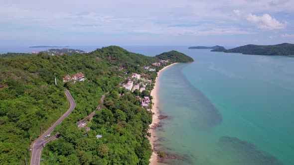 Aerial view of curve road along the seashore at Phuket Thailand beautiful seacoast and open sea alt