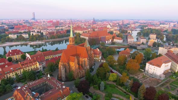 Aerial Footage of Wroclaw, European Capital of Culture. Center