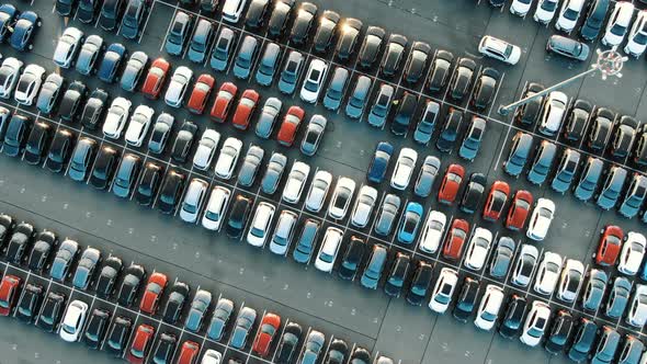 Tight Coloured Car Rows on Parking Area Vertical Upper View alt