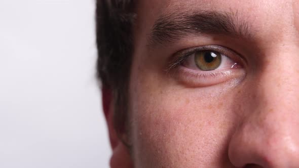 Extreme closeup of man's face and eye