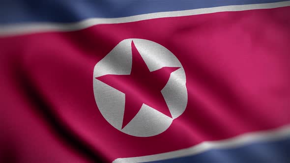 Korea North Flag Textured Waving Close Up Background HD alt