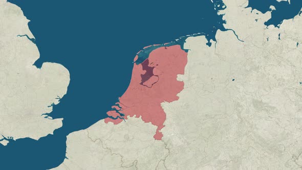 Zoom in to the Map of Netherlands with Text Textless and with Flag alt