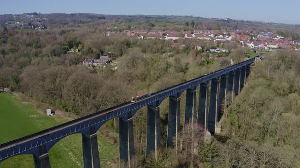 A Narrow Boat Crossing the Pontcysyllte Aqueduct famously designed by Thomas Telford,  located in th alt
