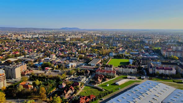 Uzhhorod Town with Narrow Streets Ancient Buildings Aerial Top View on with Red Roofs Transcarpathia alt