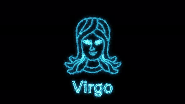 The Virgo zodiac symbol, horoscope sign lighting effect green neon glow