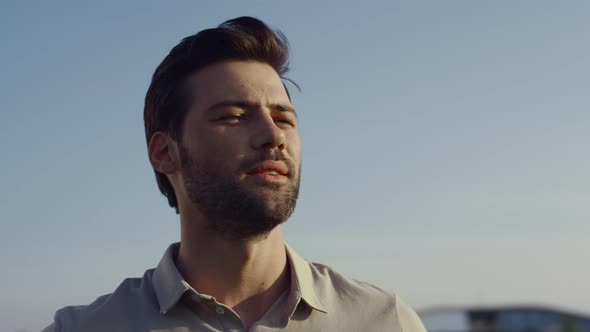 Man Face Looking Distance on Nature Sky alt