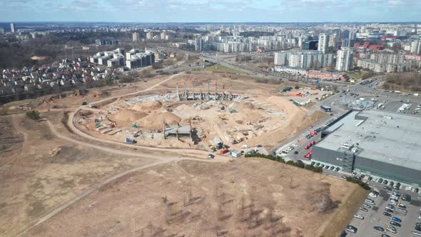 AERIAL: Remnants of National Stadium in Vilnius During Destruction Phase in April