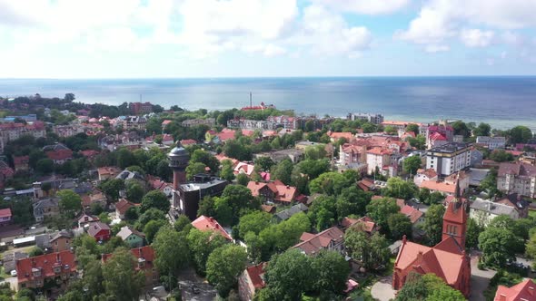 Ancient Zelenogradsk with Buildings and Green Trees on Coast