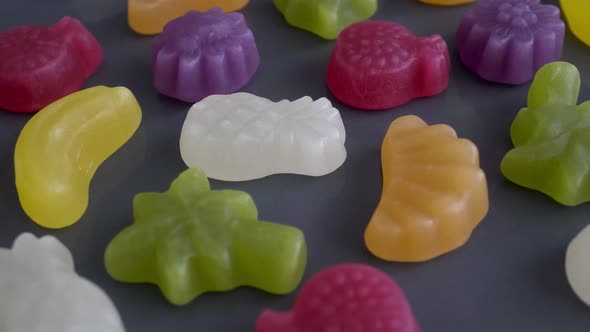 Rotation Jelly Candies In The Form Of Fruit