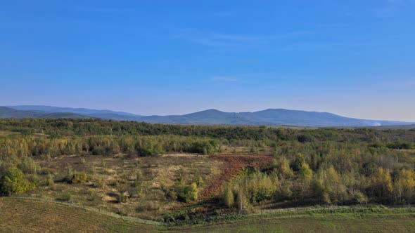 Aerial View of Natural Autumn Landscape Mountain Valley From the Countryside alt