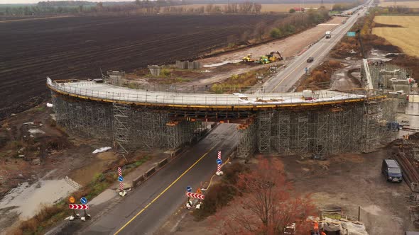 General Plan of the Structure of the Overpass with a Section of the Highway Made of Concrete. alt