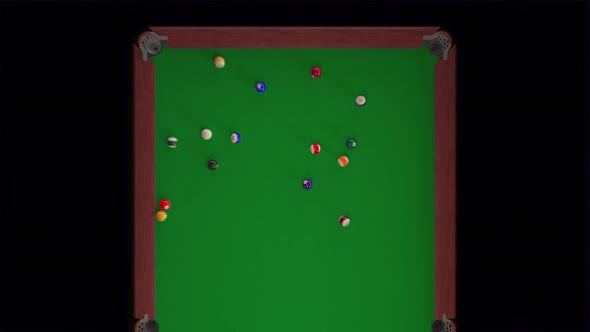 Breaking Billiard Balls Top View With Poking On The Table Stock Footage